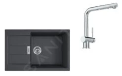 Franke Colonnes - Ensemble T87, évier En Tectonite S2D 611-78 XL Et Robinetterie SAMOA, Noir/chrome 143.0618.735