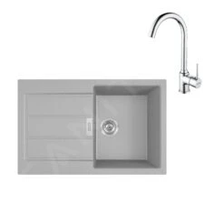 Franke Colonnes - Ensemble De Cuisine T104, évier En Tectonite S2D 611-78 Et Mitigeur FP 9000.031, Gris / Chrome 143.0675.727