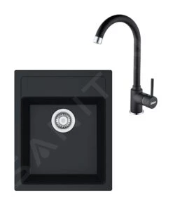 Franke Colonnes - Ensemble De Cuisine T52, évier En Tectonite SID 610-40 Et Mitigeur FP 9000.071, Noir 114.0508.416