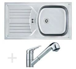 Franke Colonnes - Kit De Cuisine N49, évier En Inox ETN 614 6/4" NOVA + Robinet FC 9547, Chrome 101.0366.098