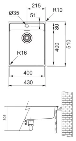 Franke Maris - Évier MRX 210/610-40TL, 430x510x180 Mm, Inox 127.0539.571 -Franke 750713c87fc06db5f1f364ea