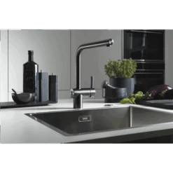 Franke Mitigeur Cuisine Atlas Neo Sensor Inox Noir à Bec 886888 -Franke atlas neo sensor 886888 inox noir bec 1