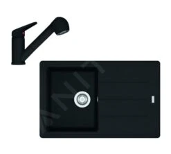 Franke Colonnes - Ensemble De Cuisine G57, évier En Fragranit BFG 611-78 Et Mitigeur FC 9547.901, Noir Mat 114.0675.667