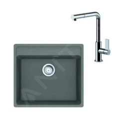 Franke Colonnes - Ensemble G247, évier En Fragranit MRG 610-52 RTL Et Mitigeur FN 7394.031, Gris Pierre / Chrome 114.0675.635