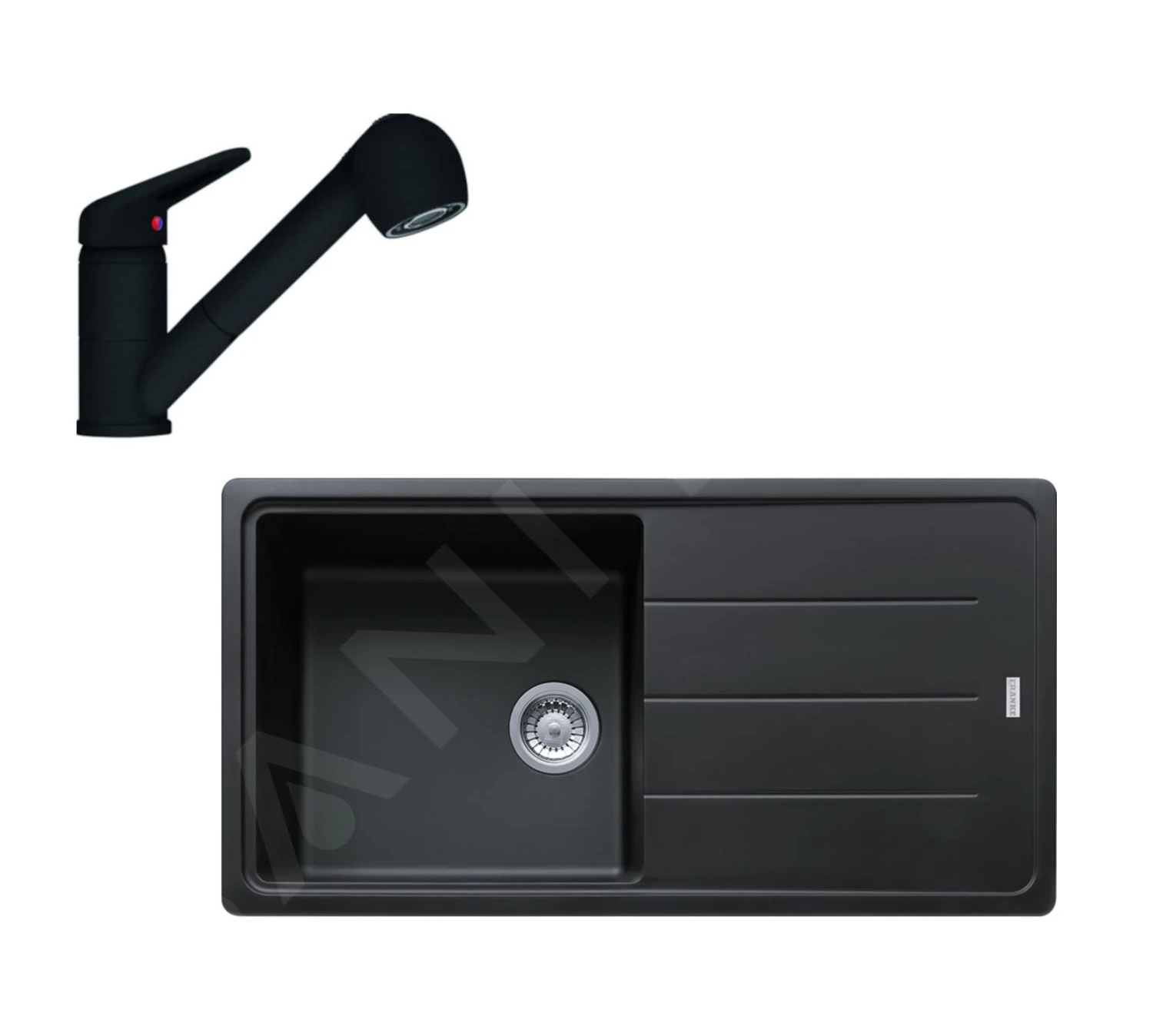 Franke Colonnes - Ensemble G138, évier En Fragranit BFG 611 Et Mitigeur FC 9547.901, Noir Mat 114.0675.664