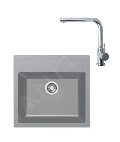 Franke Colonnes - Ensemble De Cuisine T12, évier En Tectonite SID 610 Et Mitigeur FN 0147.031, Gris / Chrome 143.0650.598