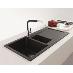 Franke Mitigeur Cuisine Neptune Evo à Douchette Chromé / Noir Mat 603052 -Franke neptune evo mitigeur a douchette monojet extractible 603052 chrome noir mat 2